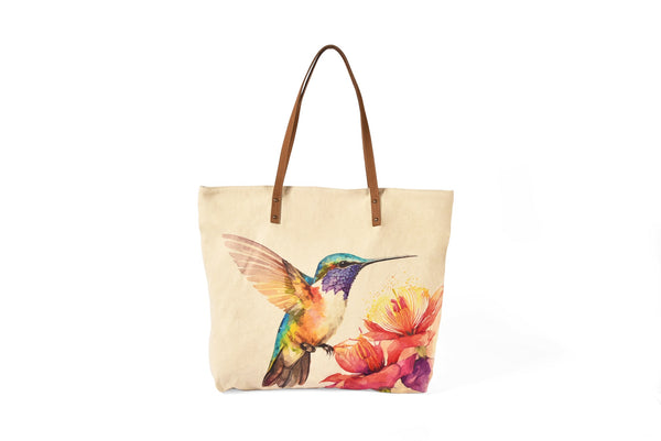 Handcrafted Genuine Leather Cotton Canvas Leather Bags-Hummingbird