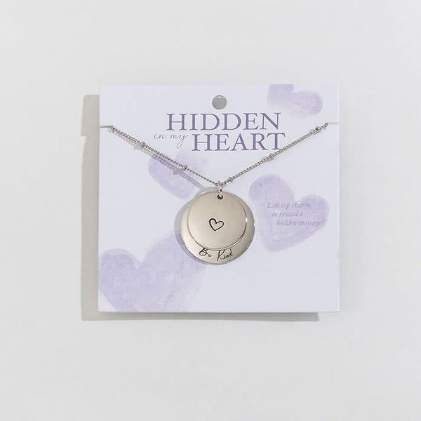 Hidden in my Heart Necklace- Find Joy Spread Love Be Kind- Silver