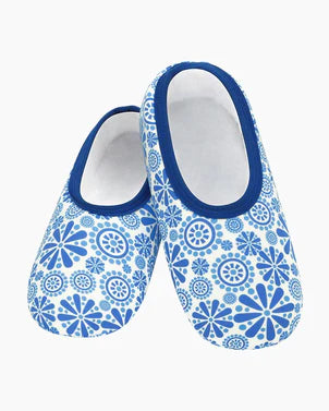 Skinnies Slipper Socks and Travel Pouch- Blue Pinwheel