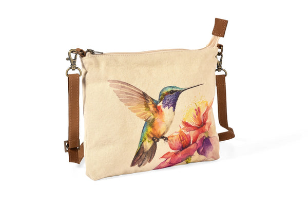 Handcrafted Genuine Leather Cotton Canvas Leather Bags-Hummingbird